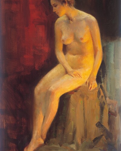 Nude at the fireplace 火炉边的人体 25.5″x 16.5″ (60.5 x 42 cm)